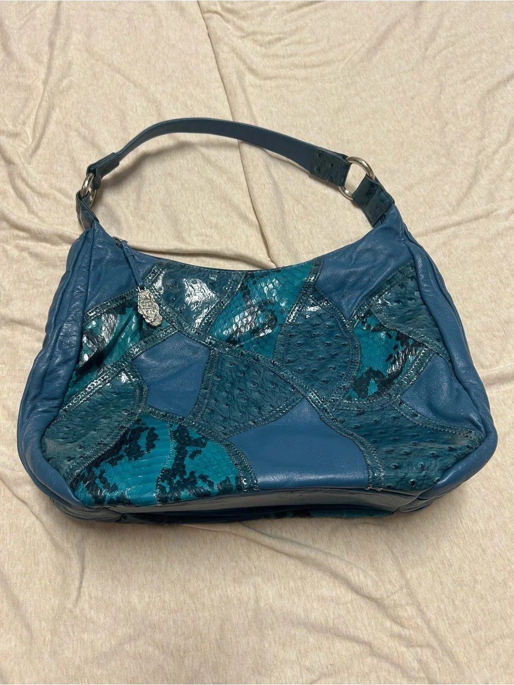 Vintage Y2K CHI Genuine Leather Snakeskin Patchwork Hobo Purse Bag Slouchy